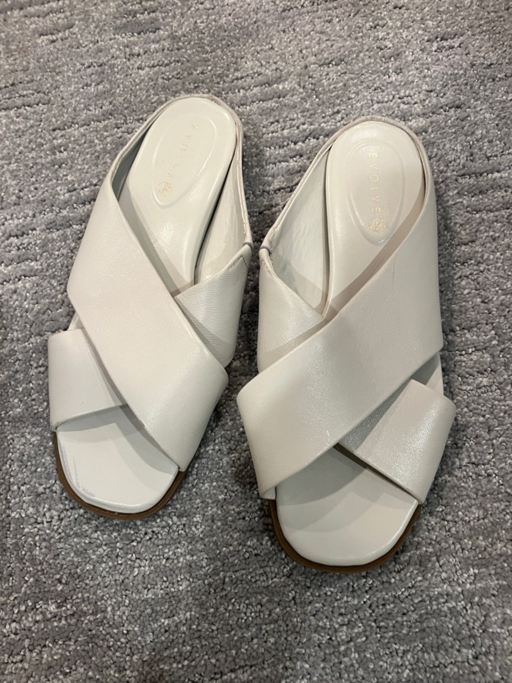 Ivory leather Crisscross Slide Mules